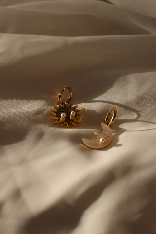 Moon and Sun Hoop Earrings